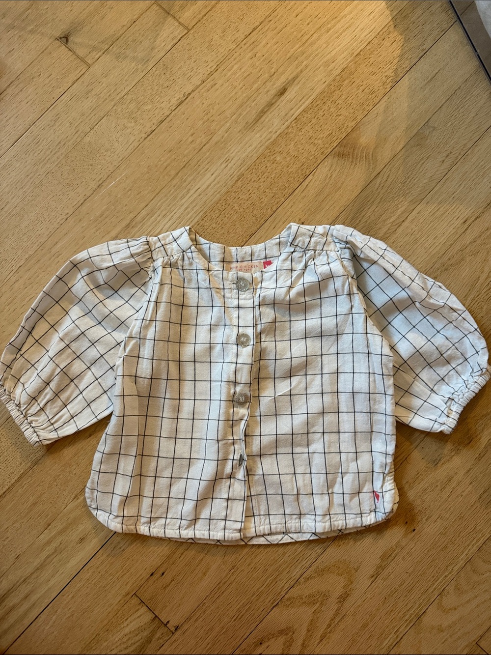 Pink Chicken Cream Blouse with Black Windowpane Grid